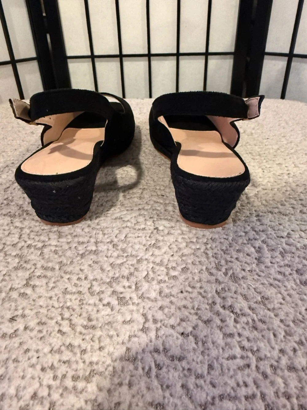 NEW Black Faux Suede Slingback Wedge Sandals EU 39 (US ~8 to 8.5) Peep Toe‎ NIB